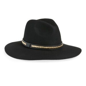 All Saints Black Wool Fedora with Gold Stud Trim